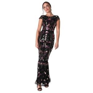 Lulus Black Era of Opulence Burgundy Sequin Cap Sleeve Maxi Dress Size Small